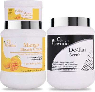 CLAVINIA Mango Bleach Cream 1 Kg + De-Tan Scrub 1000 ml(3 Items in the set)