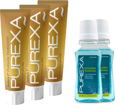 PUREXA Three Probiotic Toothpaste & Two Antioxidant Mouthrinse Mouthwash Combo Pack(2 Items in the set)