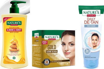 Nature's Nourishing Almond & Honey Body Lotion (400ml)Gold Cream Bleach (21g)Daily De-Tan Gel Face Wash (50ml)(3 Items in the set)