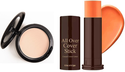Latixmat Face makeup pressed compact powder,Dark spot cover conceal stick {orange }(2 Items in the set)