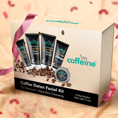 mCaffeine Coffee Detan Facial | Travel Size - Wash, Scrub, Mask, Moisturizer & Sunscreen(5 Items in the set)