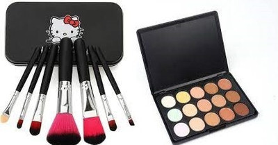 MISTY ALLE 7 BRUSHE BLACK KITTY WITH 15 SHADES HIGHLIGHTER PALLET(8 Items in the set)