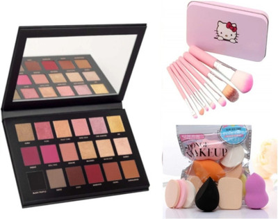 brown blush ROSE GOLD PALETTE WITH PINK MAKEUP BRUSH SET AND PUFF PACKET(3 Items in the set)