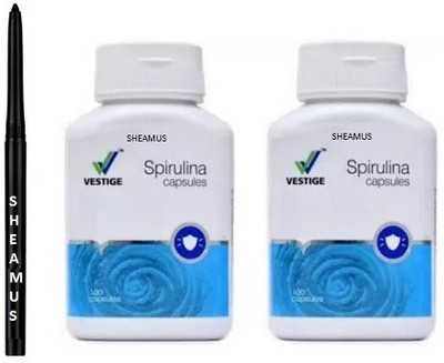 Sheamus Kajal With Vestig Spirulina Capsule | 100 Capsules in Each | Pack of 2 | (2 x 100 Capsules) (3 item In the set)(3 Items in the set)