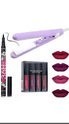 ravuk Long lasting eyeliner with matte mini lipstick ,mini straightener (pack of 3)(3 Items in the set)
