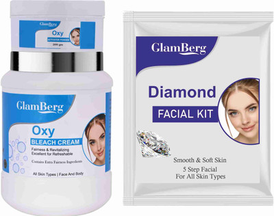Glamberg Oxy Bleach Cream With Activator + Diamond Facial Kit 5 in 1(2 Items in the set)