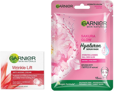 GARNIER Skin Naturals Hydrating & Increases Glow, Sakura Glow + Anti Ageing Wrinkle Cream 40g(2 Items in the set)
