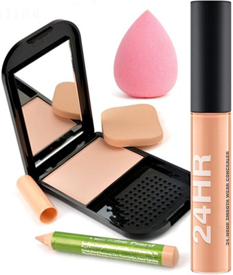MYEONG long and lasting liquid full coverage concealer with oil free compact powder combo kit(3 Items in the set)