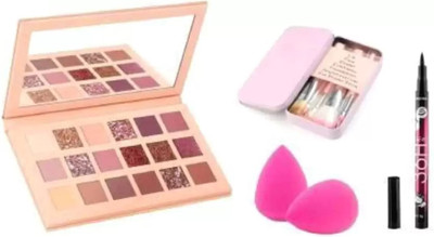 SUBHMUN Eyeshadow palette 18 Shades (Multi Color) + Make up brushes pack of 7+ Eyeliner + Sponge 2(11 Items in the set) SUBHMUN Eyeshadow palette 18 Shades (Multi Color) + Make up brushes pack of 7+ Eyeliner + Sponge 2(11 Items in the set)