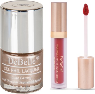 DeBelle Majestique Matte Liquid Lipstick (3.5ml) & Nail Polish (8ml) (Scarlet Sophia-Chrome Beige)(1 Items in the set)