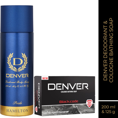 DENVER Pride Deo 200 Ml & Black Code Soap 125g Deodorant Spray  -  For Men(325 ml, Pack of 2)