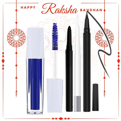 WOONGMI Blue Long lasting Mascara + crayon kajal waterproof + Black Eyeliner Sketch Combo kit(4 Items in the set)