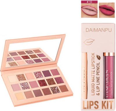 DAIMANPU Eyeshadow palette 18 colors matte and glitter with rosy matte liquid lipstick aer combo nd lin(3 Items in the set)
