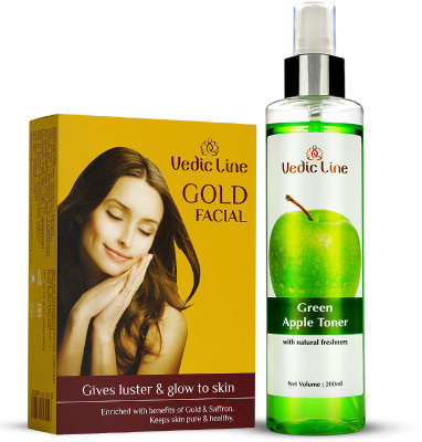 Vedic Line Facial Combo Gold Monodose Facial Kit And Green Apple Toner 100ml (147ml)(2 Items in the set)