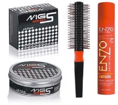 mkldsrh professional roller round hair comb with super hold hair styler hair wax with enzo hair spray for hair styling(3 Items in the set)