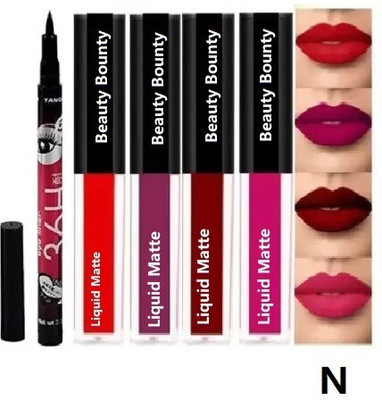 beauty bounty Matte Red Edition mini Lipsticks & Yanquina 36H Liquid Eyeliner ee(5 Items in the set)
