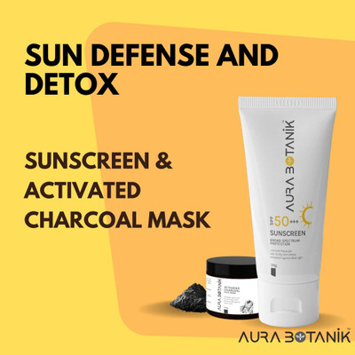 aura botanik Sunscreen & Activated Charcoal Mask |Non-greasy |UV protection| Deep cleansing(2 Items in the set)