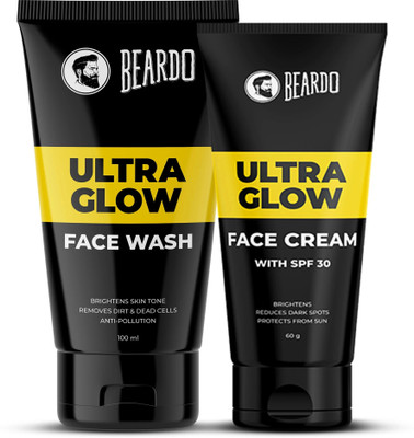 BEARDO Ultraglow Face Cream with SPF30 ,Dark Spot Reduction Cream, 60gm and Ultraglow Face Wash, Glowing and Radiant Skin 100ml (Pack of 2)(2 Items in the set)