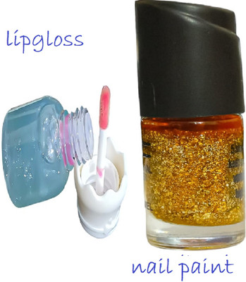Luipui pink lip gloss and golden glitter nail polish pack of 2(1 Items in the set)