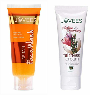 JOVEES HERBAL DE TAN FACEWASH Face Wash 120ML Saffron & Bearberry Fairness Face Cream 60G(1 Items in the set)