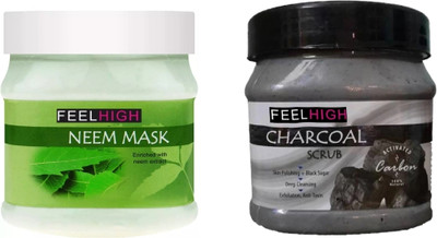 feelhigh Face and Body Neem Mask 500ml And Charcoal Scrub 500ml - Skin care and Facial Products -Man woman(2 Items in the set)
