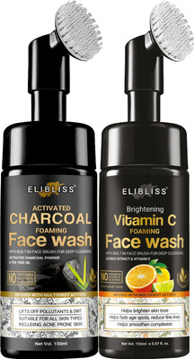 ELIBLISS Activated Charcoal and Vitamin C Foaming Face Wash for Clear and Clean Skin(2 Items in the set)