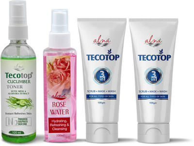 ALNA Tecotop Cucumber Toner + Rose Water With Tecotop 3in1 Face Wash(4 Items in the set)