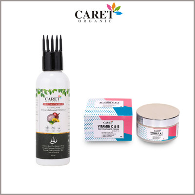 Caret Organic Red Onion Seed Hair Oil And Aloevera & Neem Shampoo - Paraben Free(2 Items in the set)