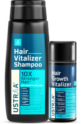 USTRAA Hair Vitalizer Kit (Hair Vitalizer Shampoo - 250ml & Hair Growth Vitalizer - 100ml)(2 Items in the set)