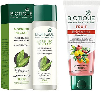 BIOTIQUE Morning Nectar Flawless Skin Lotion for All Skin Types, 190ml And Bio White Advanced Fairness Face Wash, 150ml(2 Items in the set)