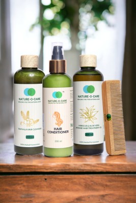 Nature-O-Care Complete Hair Care - Triphala Hair Cleanser, Hair Conditioner, Hibuscus And Aloe Vera Intense Hair Oil, Wooden Comb, Storage Bag(4 Items in the set)