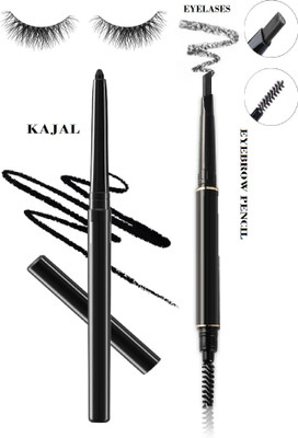 KAIASHA EYEBROW PENCIL Matte Finish1 EYELASES AND GLUE 1 BLACK KAJAL BEST EYES MAKEUP(2 Items in the set)