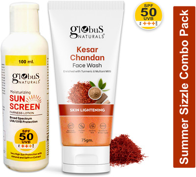 Globus Naturals Summer Sizzle Set - Sunscreen Lotion SPF 50++ 100 ml & Kesar Chandan Face Wash 75 gm(2 Items in the set)