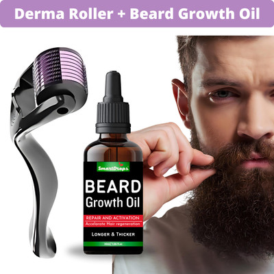 smartdrops Men's Grooming Kit || Beard Growth Oil || Derma Roller For Hair Growth 0.5 mm Combo kit(2 Items in the set)