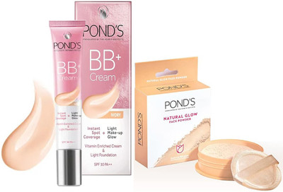 POND's Light Makeup Glow Ivory BB Cream (18g), Natural Glow BB Face Powder (30g)(2 Items in the set)