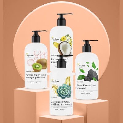 Tryones Natural & Organic Flavour Shampoo - Coconut, Wild Lime, Golden Kiwi, Charcoal All Hair Type(1200ml)(4 Items in the set)