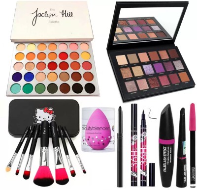 SHEFFO Kajal,Puff,3in1 36H Black & Palette & 7pc Makeup Brush & Palette(7 Items in the set)