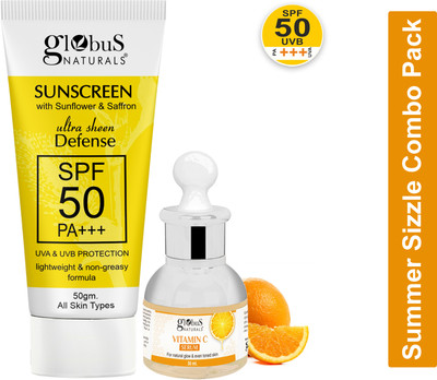 Globus Naturals Summer Sizzle - Sunscreen 50 gm & Vitamin C Face Serum 30 ml(2 Items in the set)