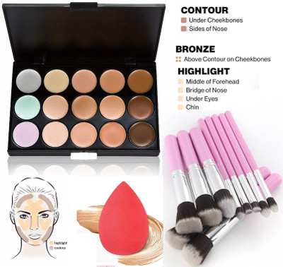 Facejewel Contour Face Cream Makeup Concealer Palette With Makeup Brushes & Blender(12 Items in the set)