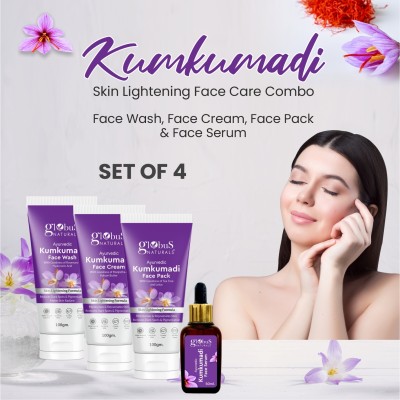 Globus Naturals Kumkumadi Skin Lightening Face Care Combo, Face Wash, Face Cream, Face Pack & Face Serum(4 Items in the set)