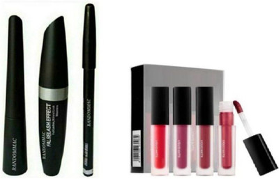 Aziel 3 in 1 eyeliner mascara and red edition lipstick combo kit(4 Items in the set)