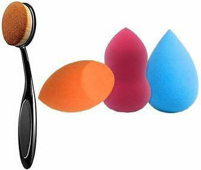ClubComfort Professional Beauty Blender Sponge Set of 3 Multi Color & Foundation Brush(Pack Of 4)(4 Items in the set)