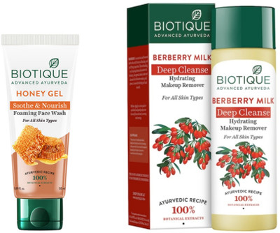 BIOTIQUE Honey Gel Face Wash 50 ML & Berberry Milk Makeup Remover 120 ML(2 Items in the set)