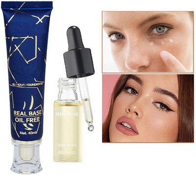 HUZURLU Pro Coverage Real Base Oil Free Matte Finish Foundation With Vitamin Face Serum(2 Items in the set)