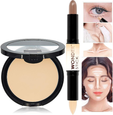 tanvi27 Water & Smudge Proof Oil Free Compact Pressed Powder With Contour & Highlighter Duo Stick(2 Items in the set)