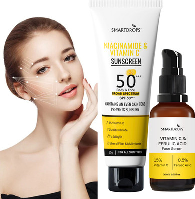 smartdrops Vitamin C Sunscreen & Face Serum SPF 50+++ | UVA & UVB Protection(2 Items in the set)