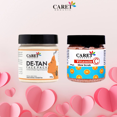Caret Organic Valentine Gift Combo Of 2 De-tan Face Pack And Vitamin C Glow Scrub(2 Items in the set)