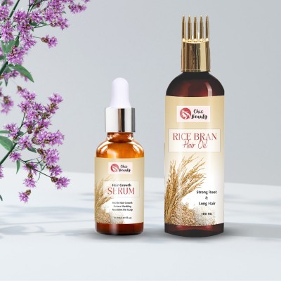 Chic Beauty Hair Care Combo for Strong Root | Rice Bran Hair oil 100ml | Hair Growth Serum 30ml(2 Items in the set)