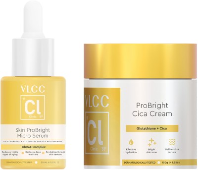 VLCC Clinic Bright Glow Serum & Cream Combo For Dark Spots & Brightening Glow - ProBright Cica Cream - 100 g & Serum - 30 ml(2 Items in the set)