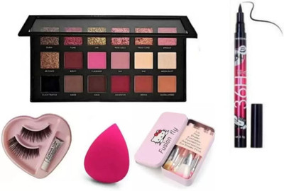 SHEFFO Rose gold eye shadow & Heart shape eyelash with glue & makeup brush & 36h,puff(5 Items in the set)